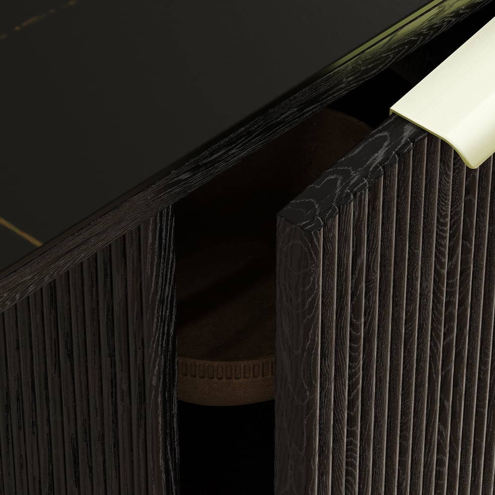 Bureau rectangulaire moderne en bois noir et pierre frittée noire mate avec 6 tiroirs (1620 mm) image de fenêtre