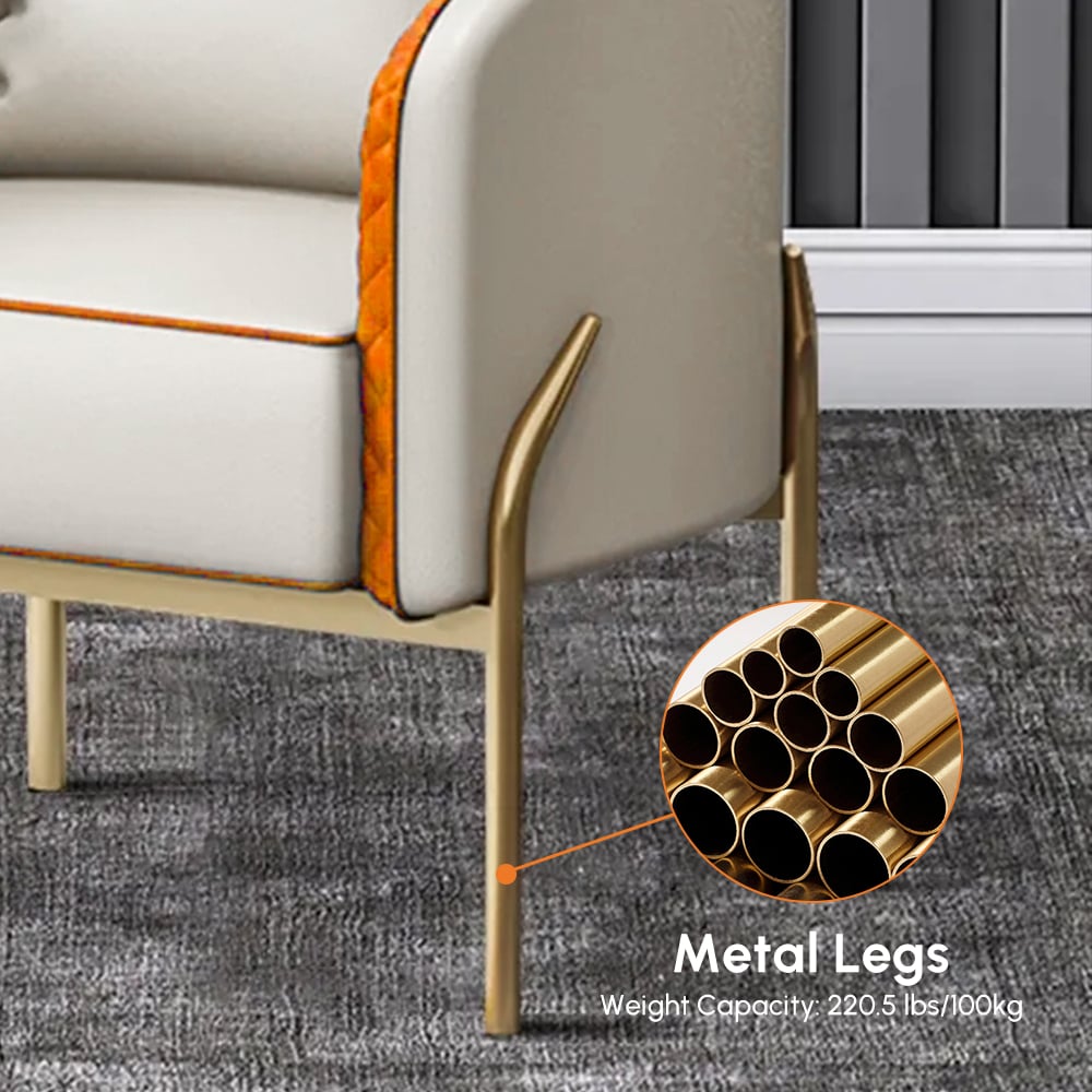 Modern Accent Chair Tufted Upholstered PU Leather Accent Chair in Gold window image