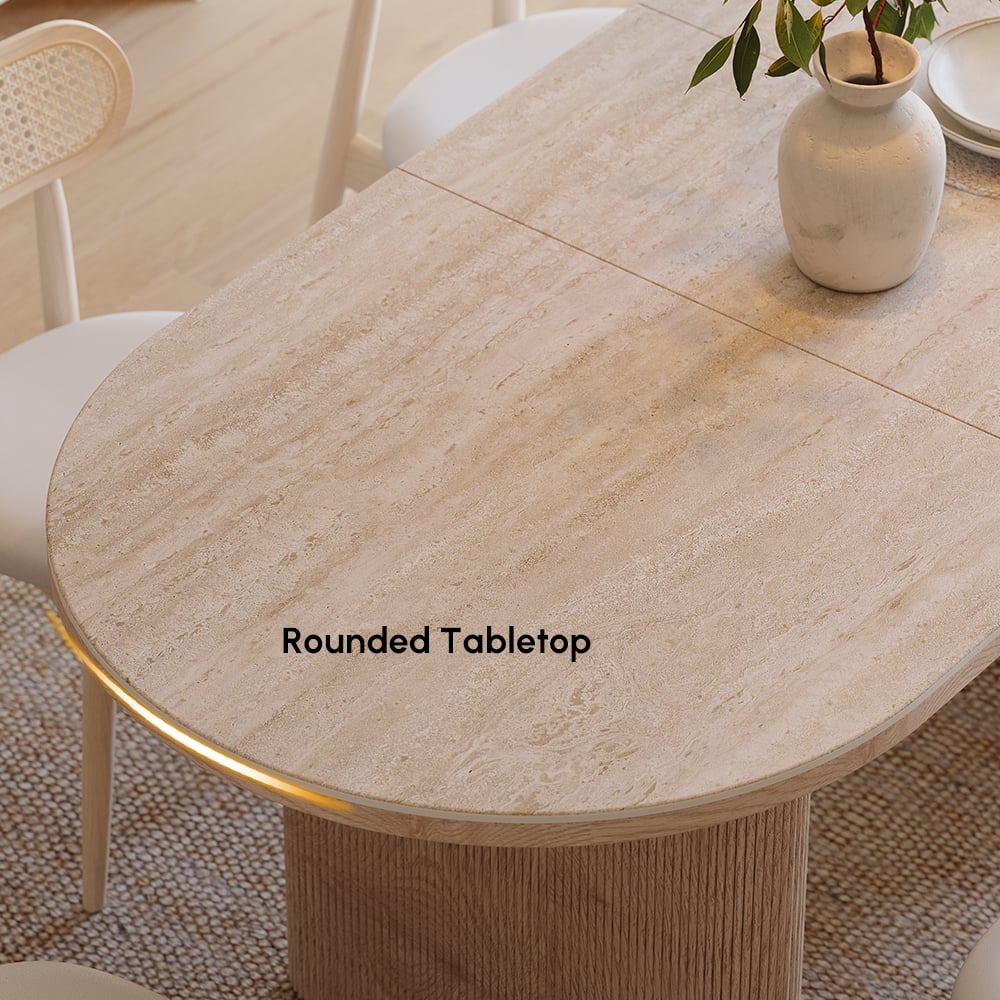 Modern 79"-95" Extendable Oval Natural Matte Sintered Stone Dining Table, Seats 6-10 window image