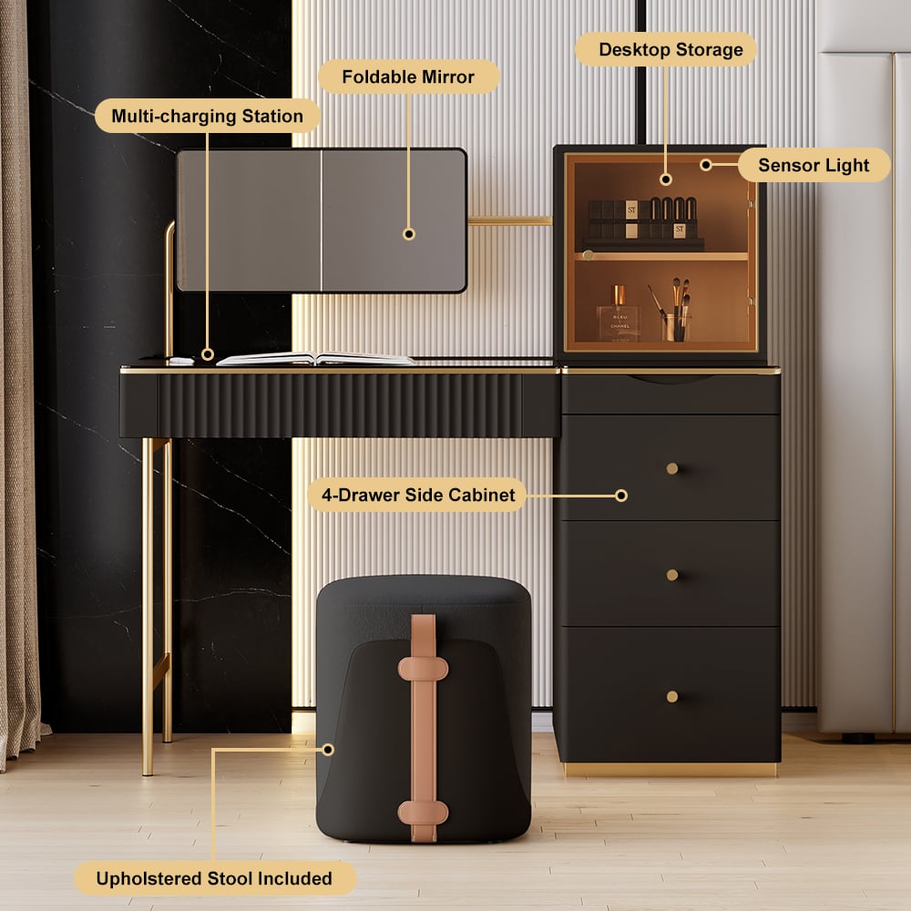 Ensemble de maquillage Chanor, coiffeuse à miroir avec rangement pour bijoux, armoire et tabouret image de fenêtre