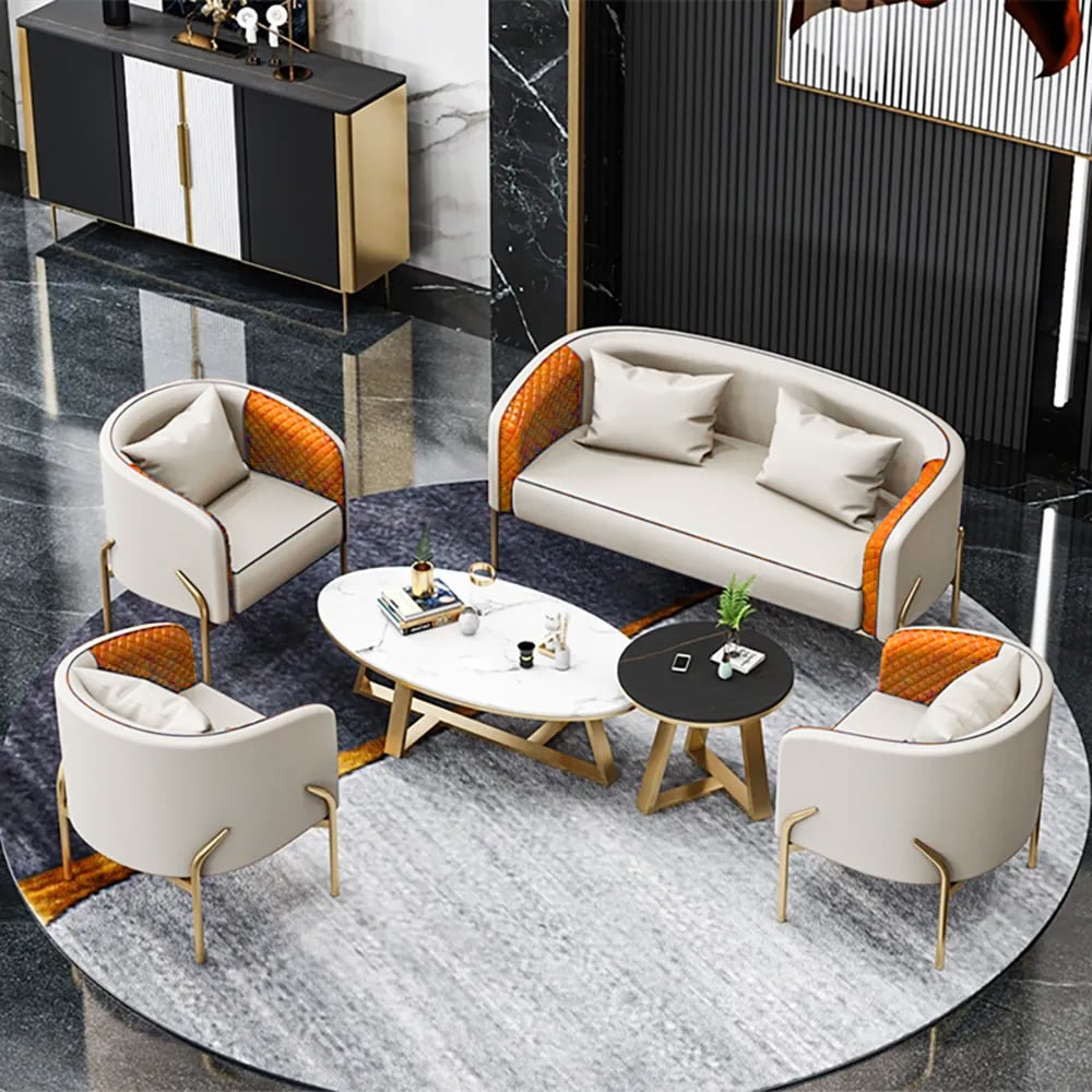 Modern Accent Chair Tufted Upholstered PU Leather Accent Chair in Gold window image