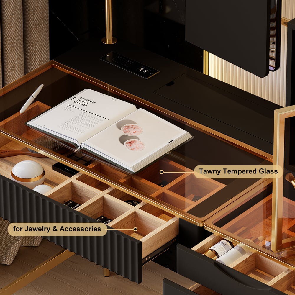 Ensemble de maquillage Chanor, coiffeuse à miroir avec rangement pour bijoux, armoire et tabouret image de fenêtre