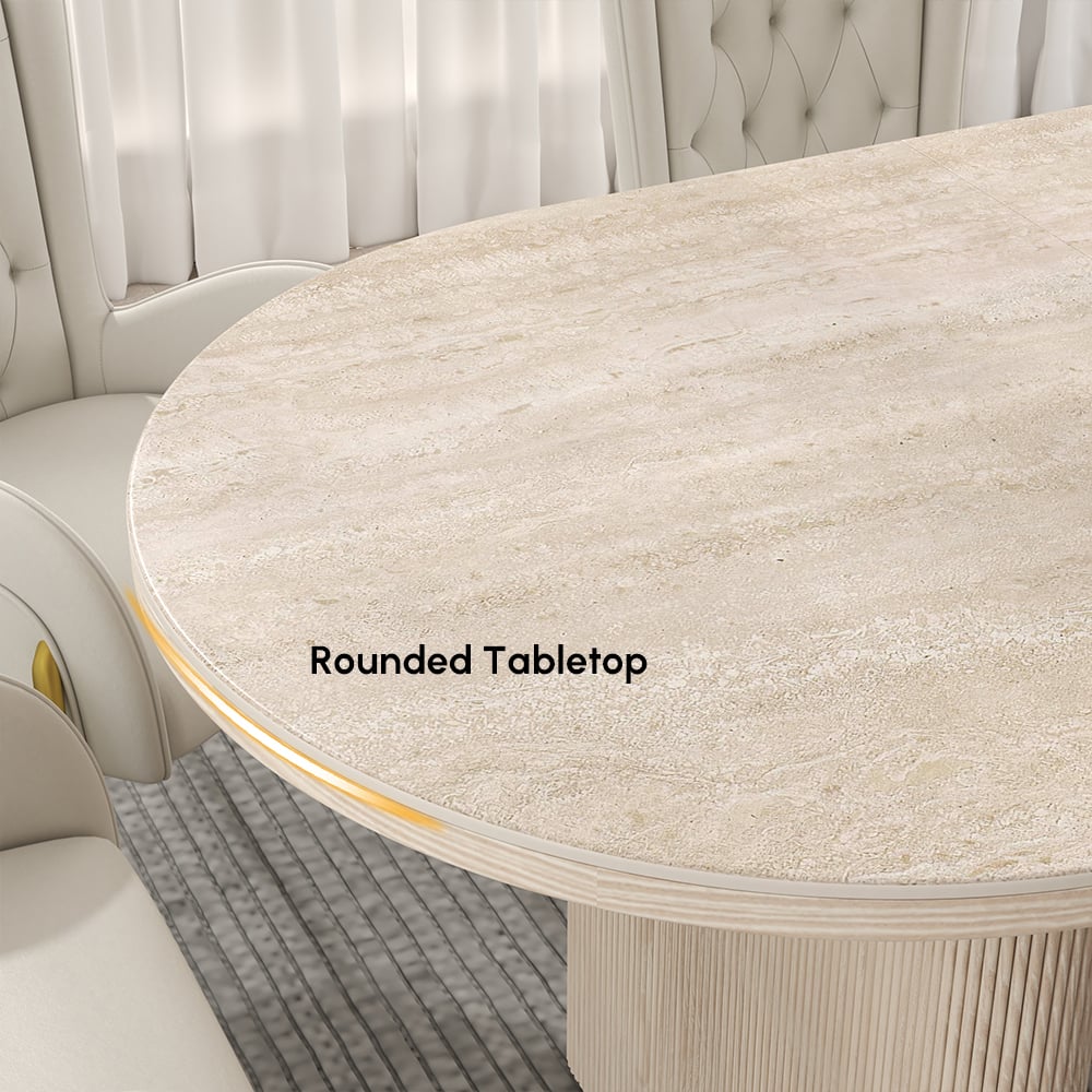 79''-95'' Oval Extendable Sintered Stone Top Dining Table Matte Travertine Seats 6-10 window image