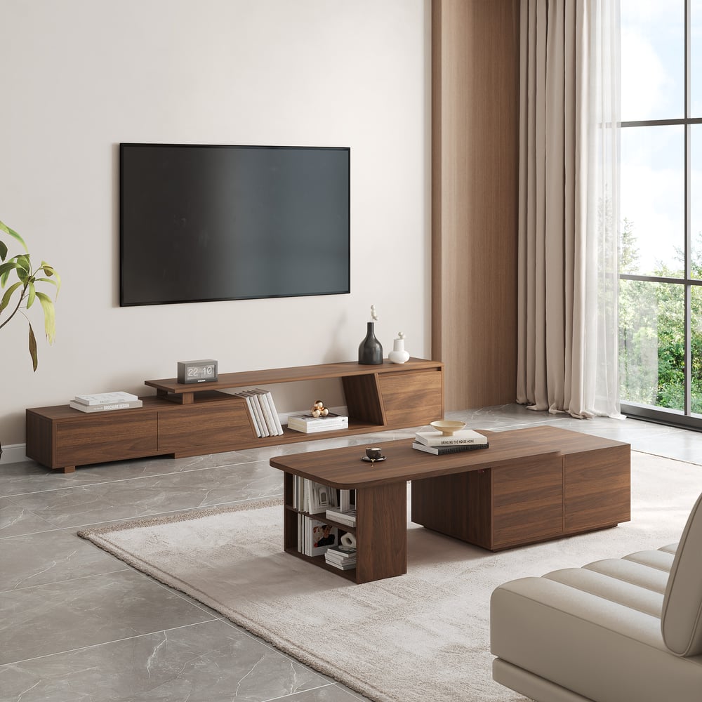 Fero Walnut Extendable TV Stand with 3 Drawers(1800mm-3048mm) window image