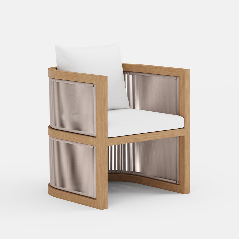 2 Pieces Modern Aluminum & Ropes Outdoor Patio Dining Chair Set in Walnut & Oatmeal window image