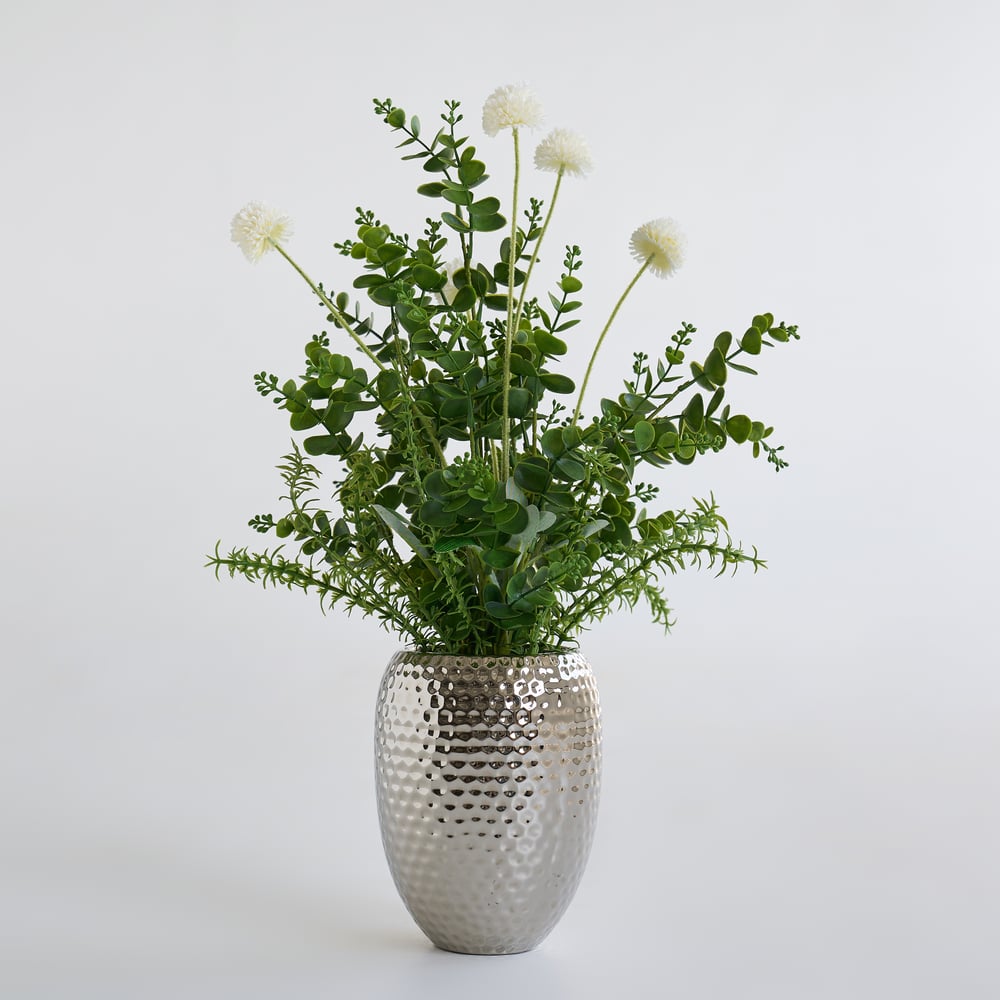 22.8" Artificial Floral Arrangement with Silver Electroplated Ceramic Vase window image