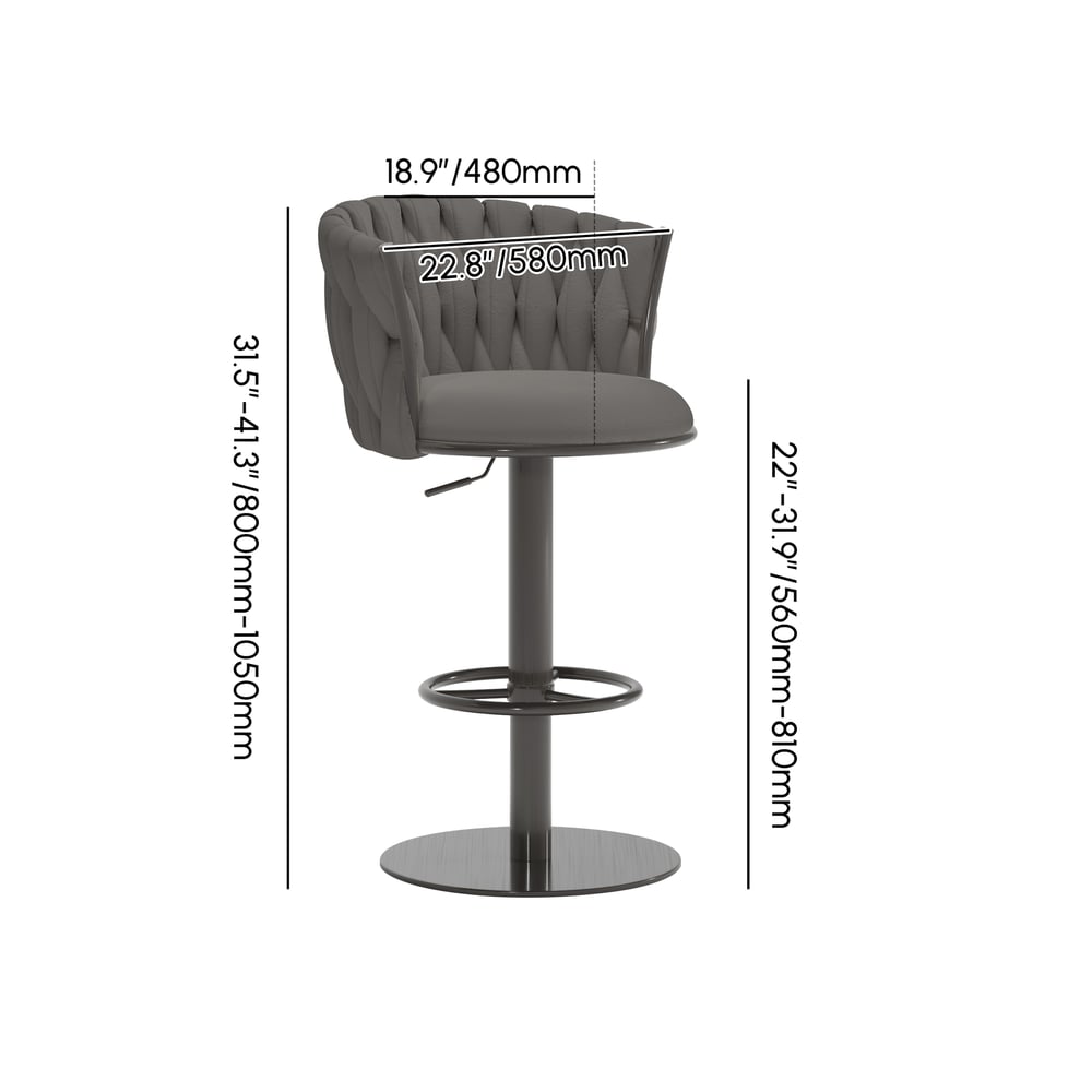 Sweave Set of 2 Grey Swivel Bar Stools Velvet Curved Back Adjustable Height weights dimensions image