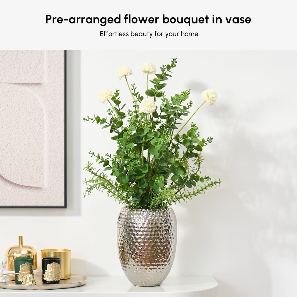 22.8" Artificial Floral Arrangement with Silver Electroplated Ceramic Vase window image