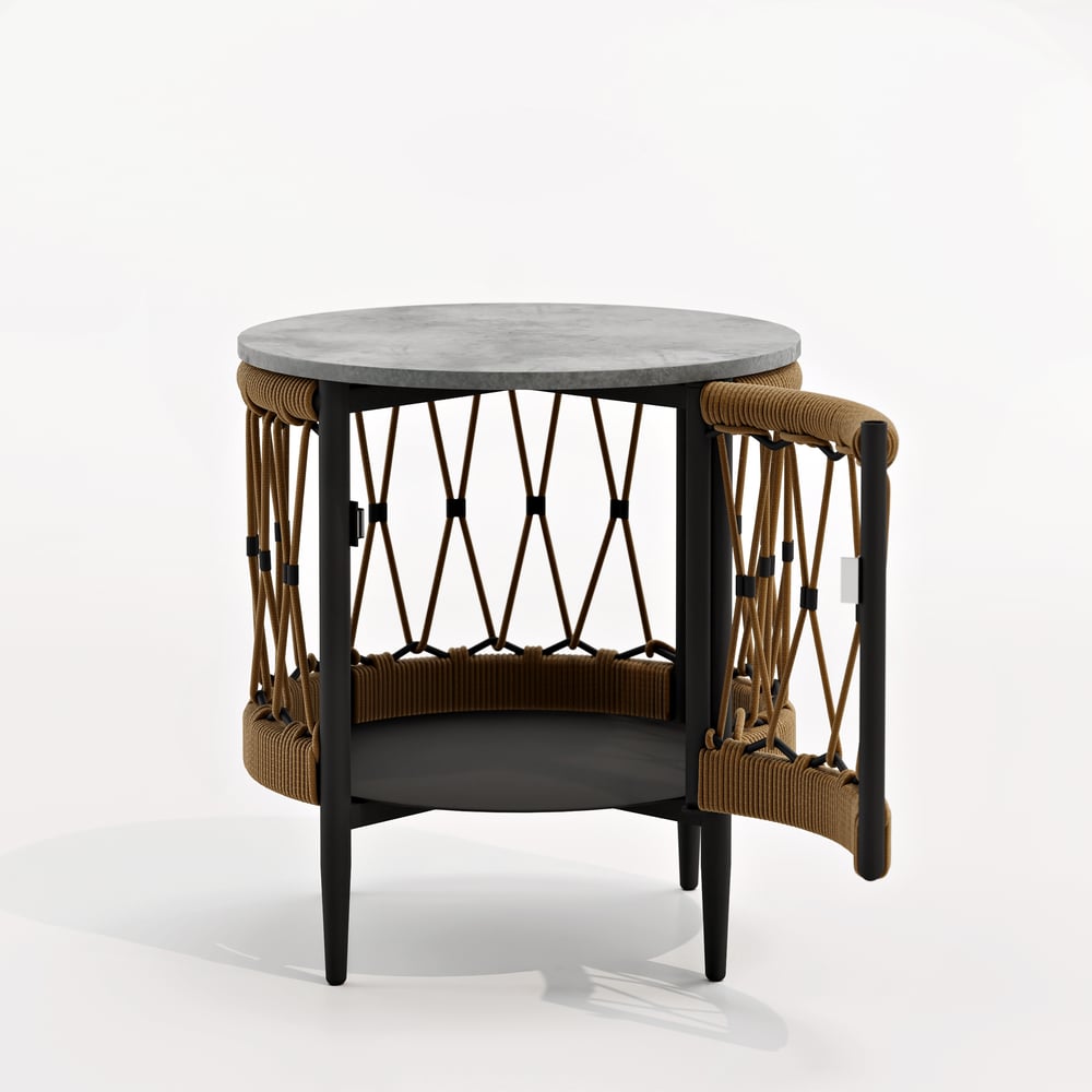 Ropipe 470mm Round Outdoor Side Table with Storage Patio Rope End Table in Dark Gray window image