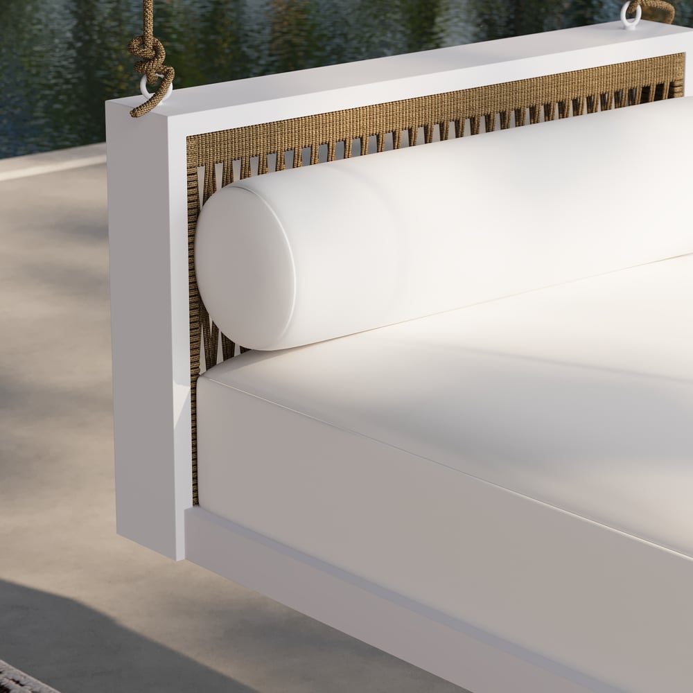 Espreguiçadeira giratória de jardim ao ar livre com almofada Imagem da janela