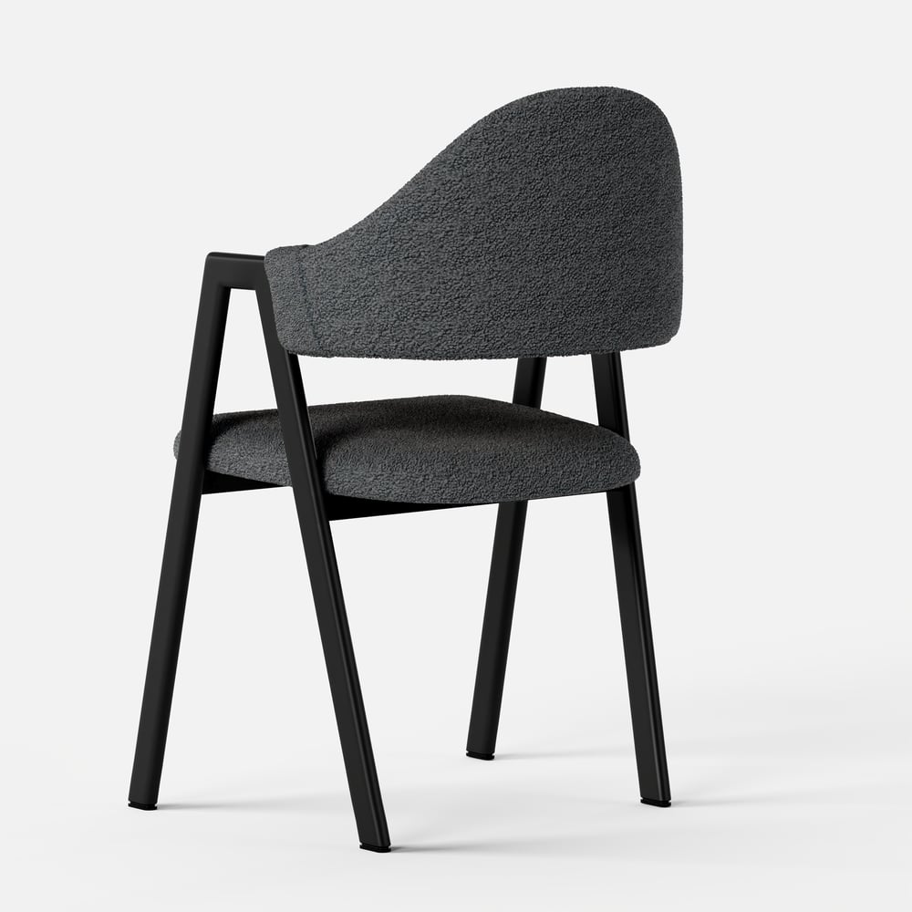 White Boucle Upholstered Dining Chairs Curved Grey Chair Set of 2 window image