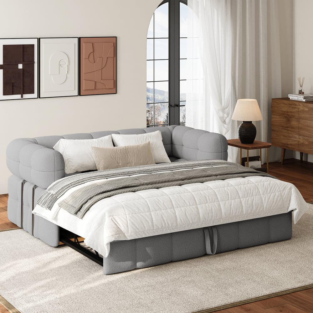 1670mm Boucle Convertible rozkładana sofa rozkładana kanapa 2-osobowa obraz okna