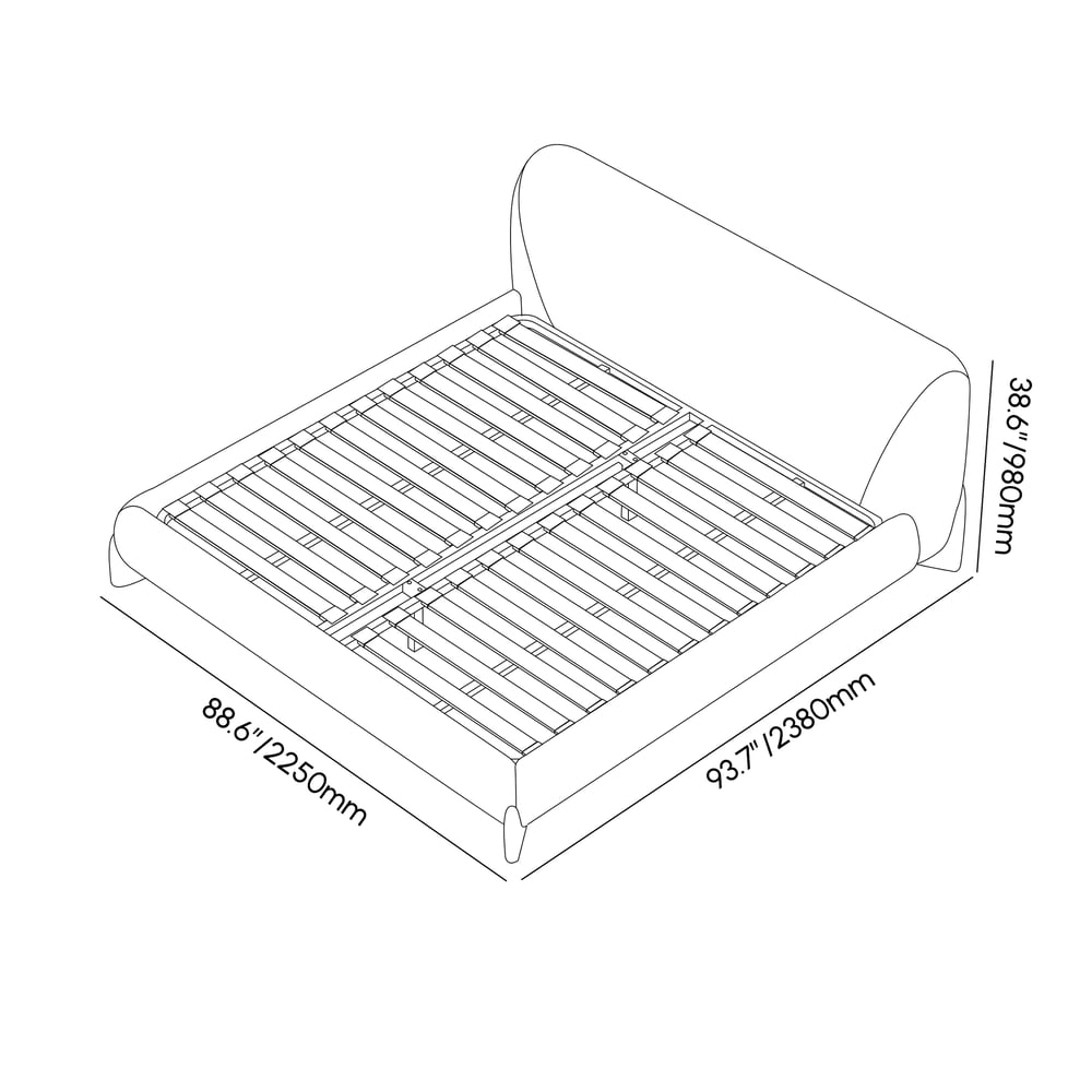 Curva Boucle King Upholstered Platform Bed with Walnut Legs weights dimensions image