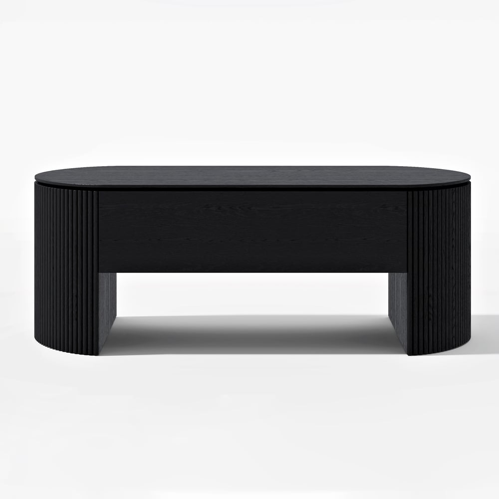 Table basse ovale noire moderne du milieu du siècle avec plateau relevable de 1200 mm image de fenêtre