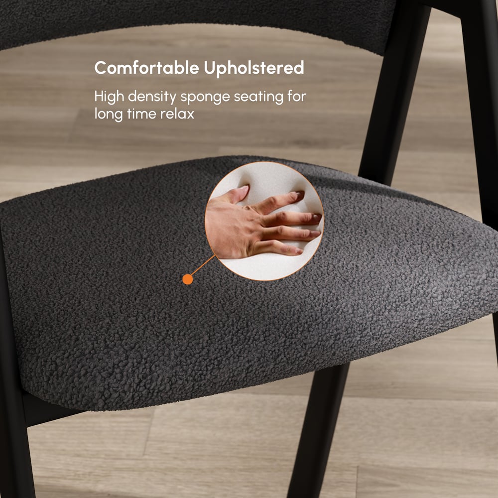 White Boucle Upholstered Dining Chairs Curved Grey Chair Set of 2 window image