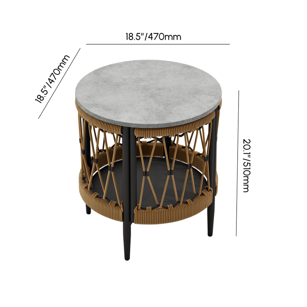 Ropipe 470mm Round Outdoor Side Table with Storage Patio Rope End Table in Dark Gray weights dimensions image