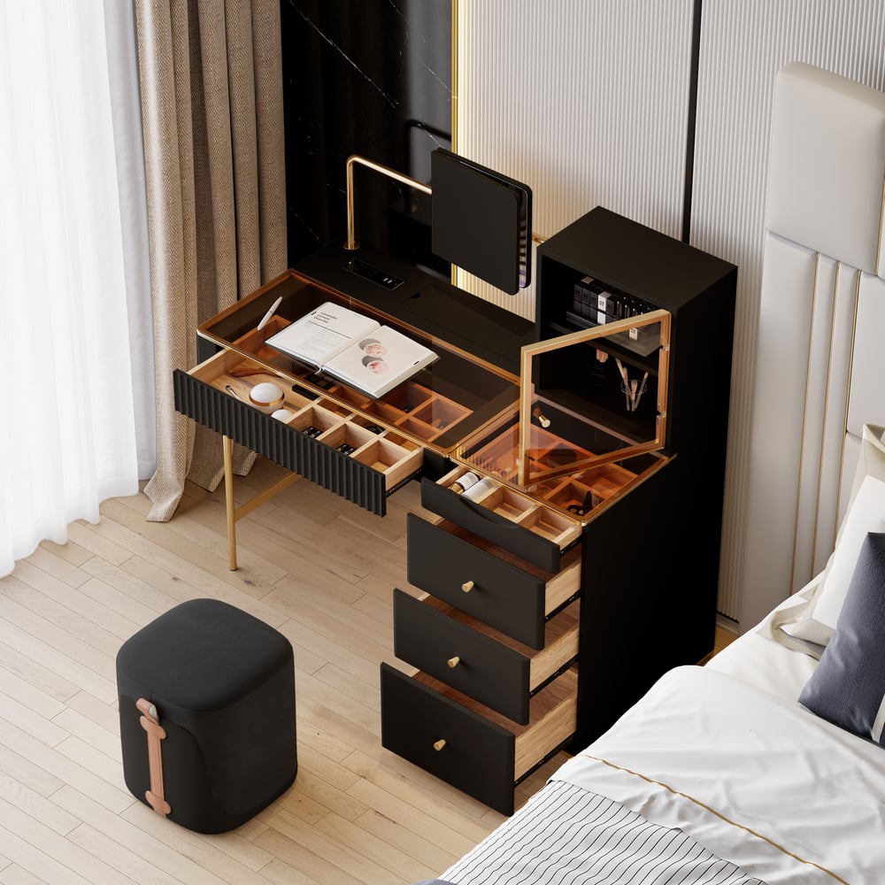 Ensemble de maquillage Chanor, coiffeuse à miroir avec rangement pour bijoux, armoire et tabouret image de fenêtre