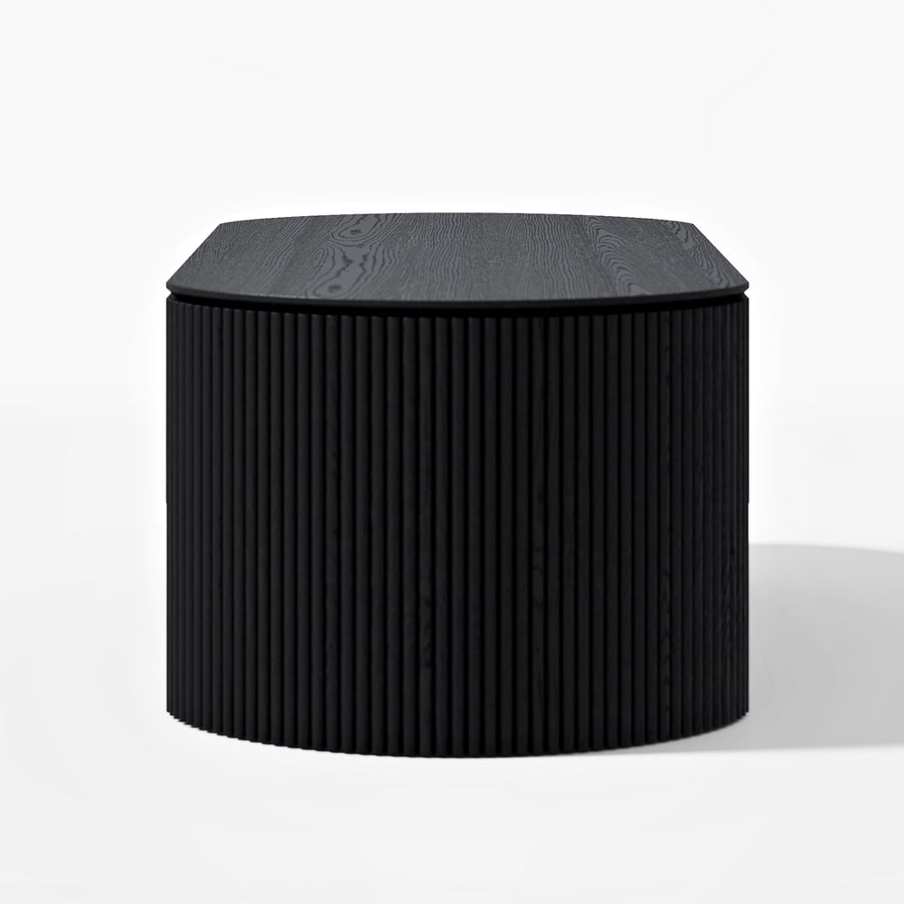 Table basse ovale noire moderne du milieu du siècle avec plateau relevable de 1200 mm image de fenêtre