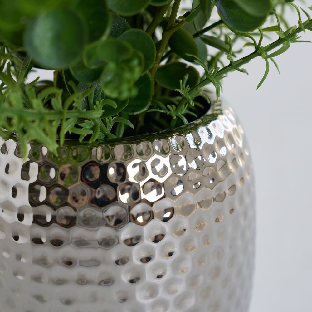 22.8" Artificial Floral Arrangement with Silver Electroplated Ceramic Vase window image