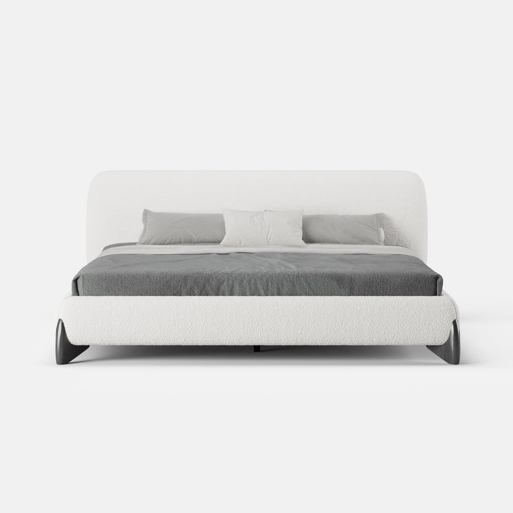 Curva Boucle King Upholstered Platform Bed with Walnut Legs window image