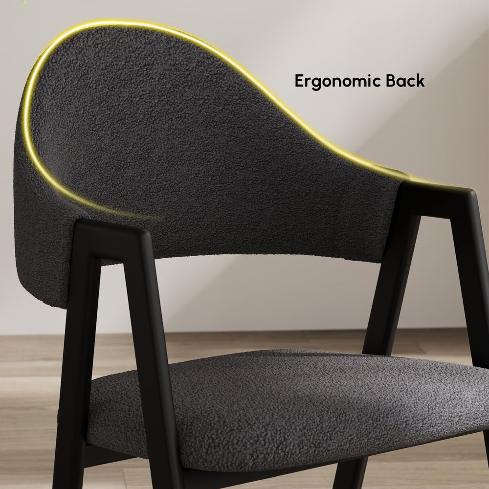 White Boucle Upholstered Dining Chairs Curved Grey Chair Set of 2 window image