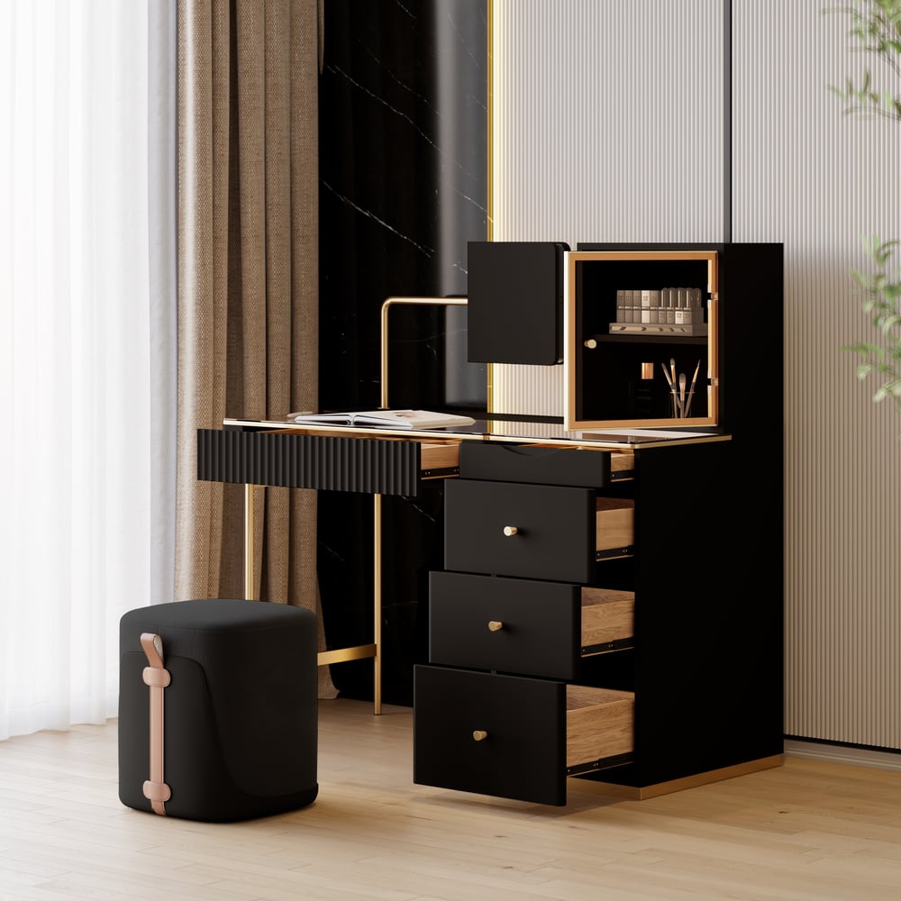 Ensemble de maquillage Chanor, coiffeuse à miroir avec rangement pour bijoux, armoire et tabouret image de fenêtre