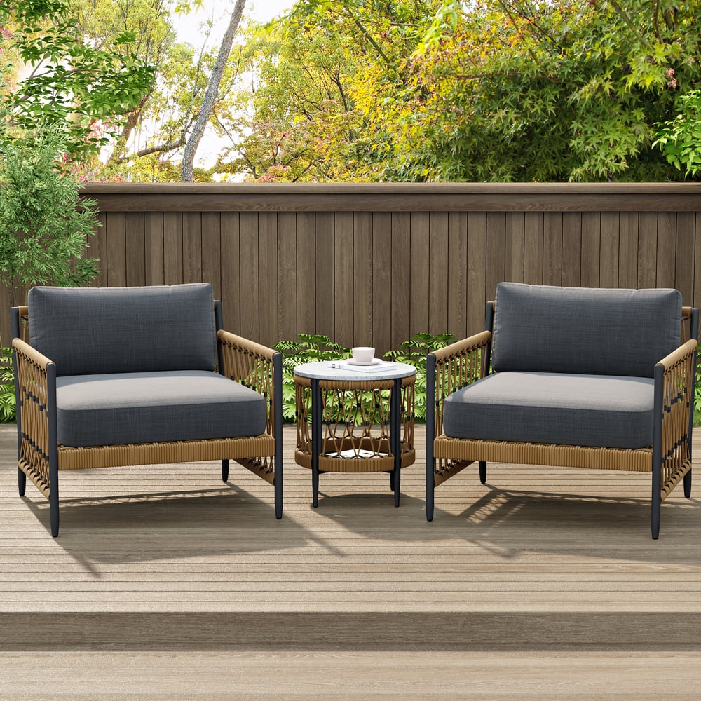 Ropipe 470mm Round Outdoor Side Table with Storage Patio Rope End Table in Dark Gray window image