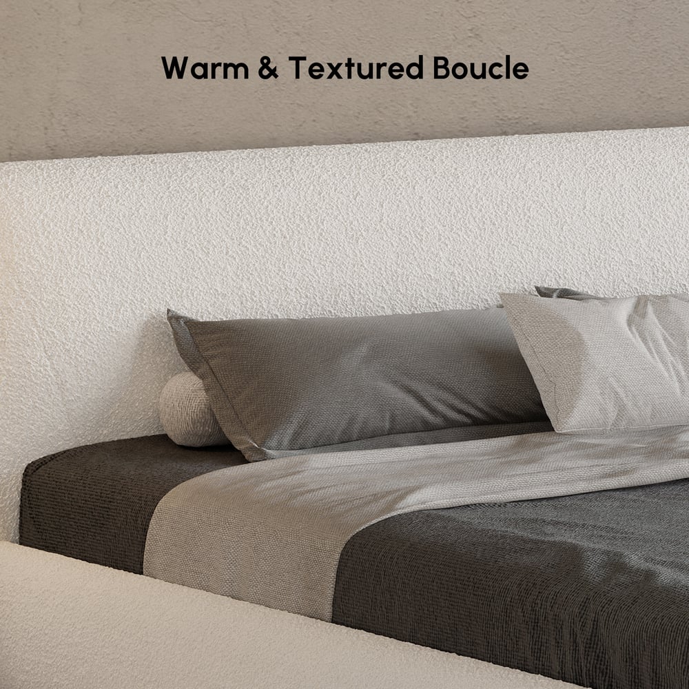 Curva Boucle King Upholstered Platform Bed with Walnut Legs window image