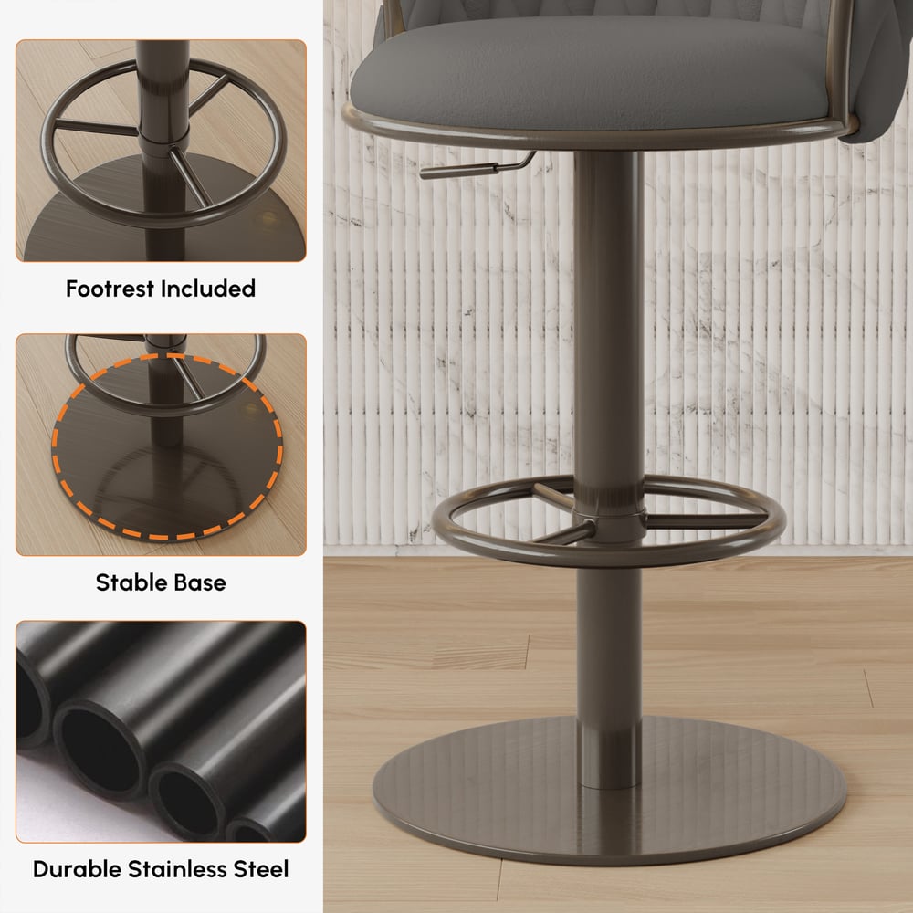 Sweave Set of 2 Grey Swivel Bar Stools Velvet Curved Back Adjustable Height window image