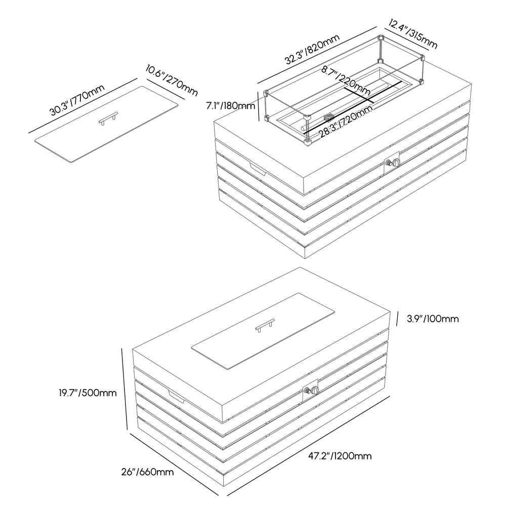 Axis 47.2" Smokeless Metal Propane Fire Pit Table with Lid Cover for Outdoor Patio weights dimensions image