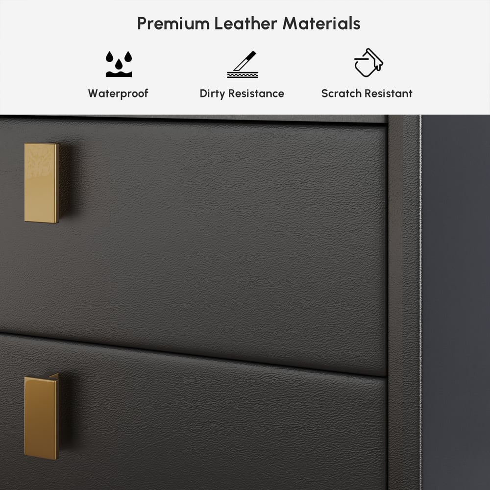 Sintered Stone Top 2-Drawer Leather Nightstand  Set of 2 window image