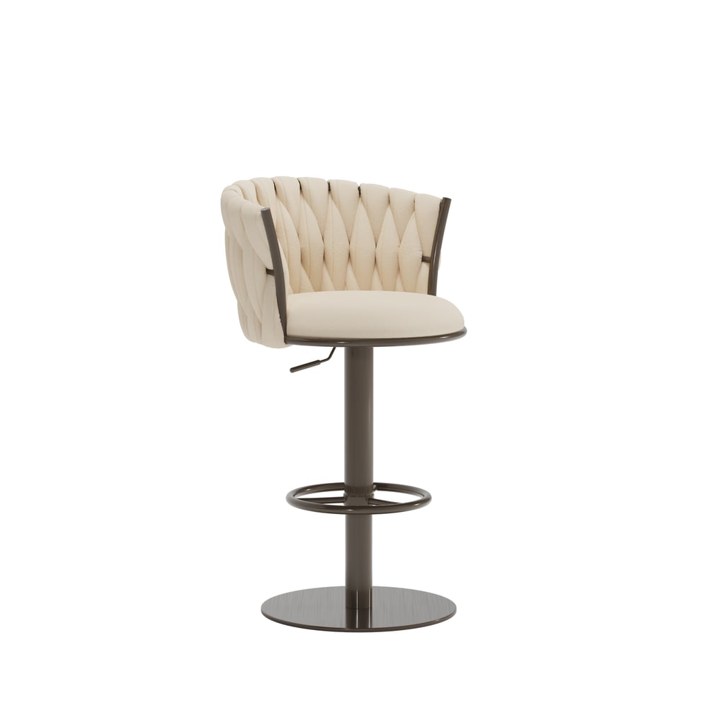 Set of 2 Modern Adjustable Swivel Bar Stools or Counter Stools with Upholstery White window image