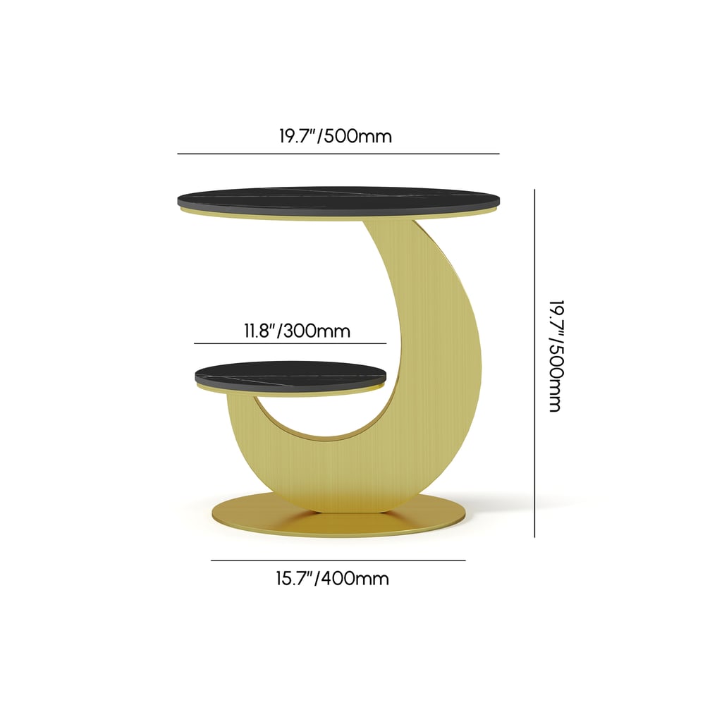 500mm Round Sintered Stone 2-Tier Gold Moon-Shaped Side Table weights dimensions image