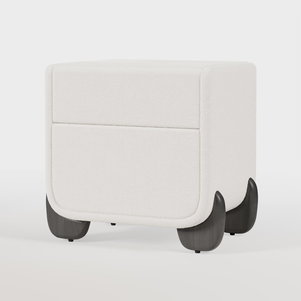 Curva 2-Drawer Smart Boucle Nightstand with Walnut Wood Legs window image