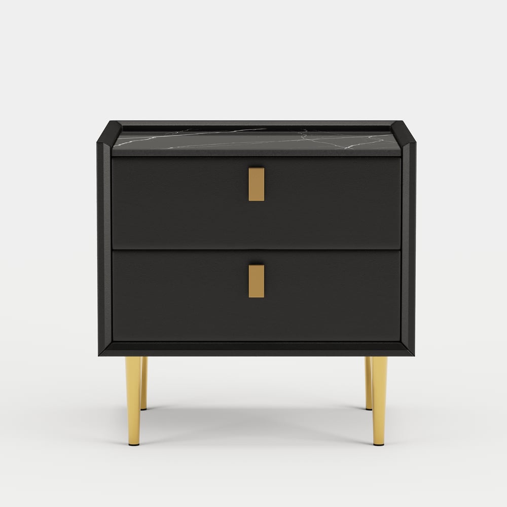 Sintered Stone Top 2-Drawer Leather Nightstand  Set of 2 window image