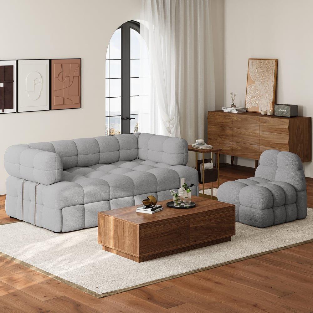 1670mm Boucle Convertible rozkładana sofa rozkładana kanapa 2-osobowa obraz okna