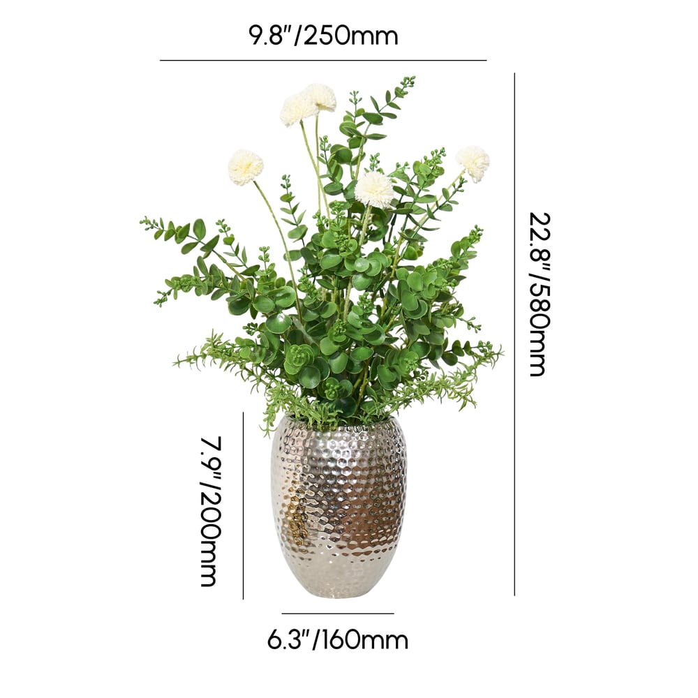 22.8" Artificial Floral Arrangement with Silver Electroplated Ceramic Vase weights dimensions image