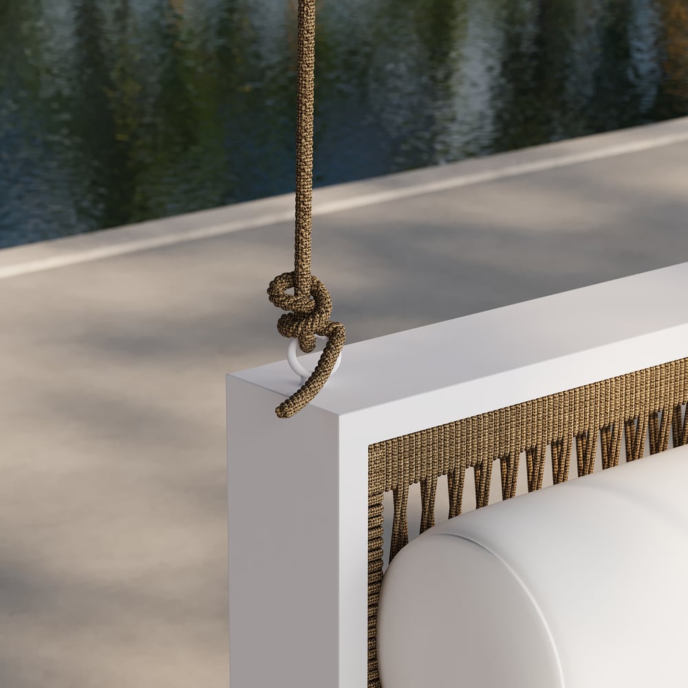 Espreguiçadeira giratória de jardim ao ar livre com almofada Imagem da janela