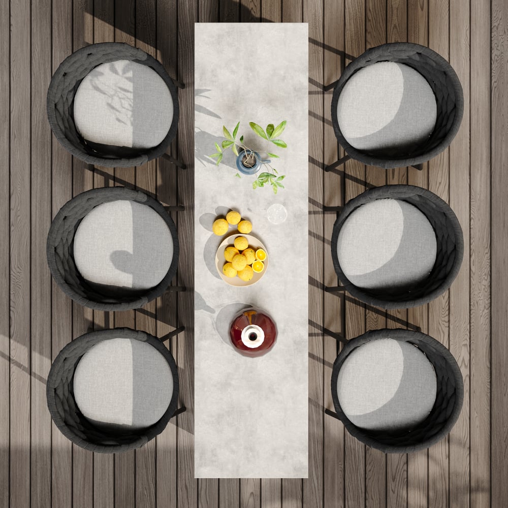 Ensemble de table de bar rectangulaire en pierre frittée de 1800 mm, 7 pièces, pour terrasse extérieure image de fenêtre