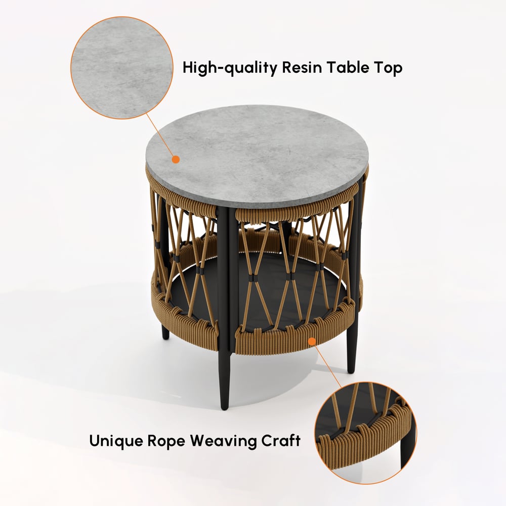 Ropipe 470mm Round Outdoor Side Table with Storage Patio Rope End Table in Dark Gray window image