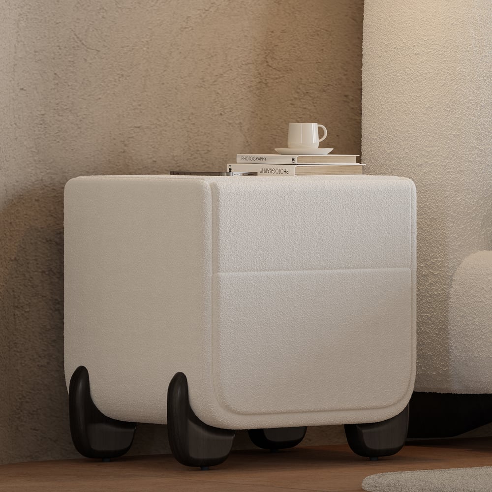 Curva 2-Drawer Smart Boucle Nightstand with Walnut Wood Legs window image