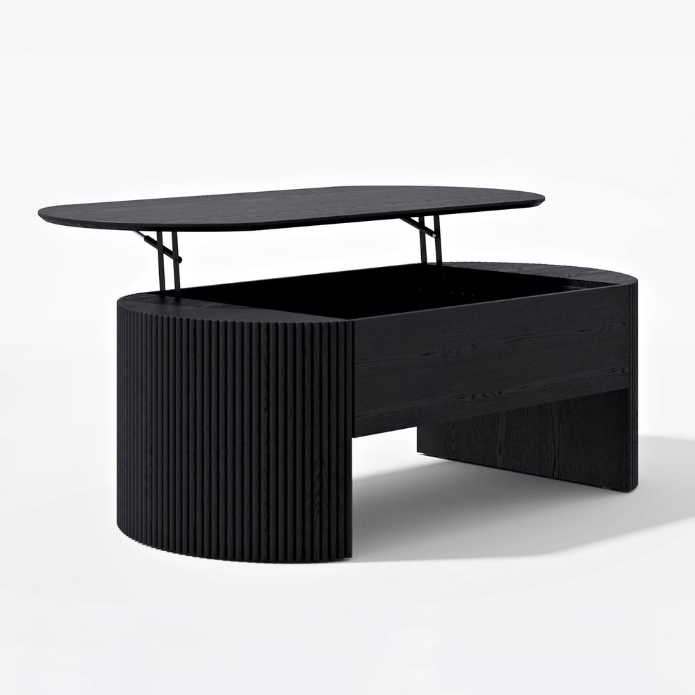 Table basse ovale noire moderne du milieu du siècle avec plateau relevable de 1200 mm image de fenêtre