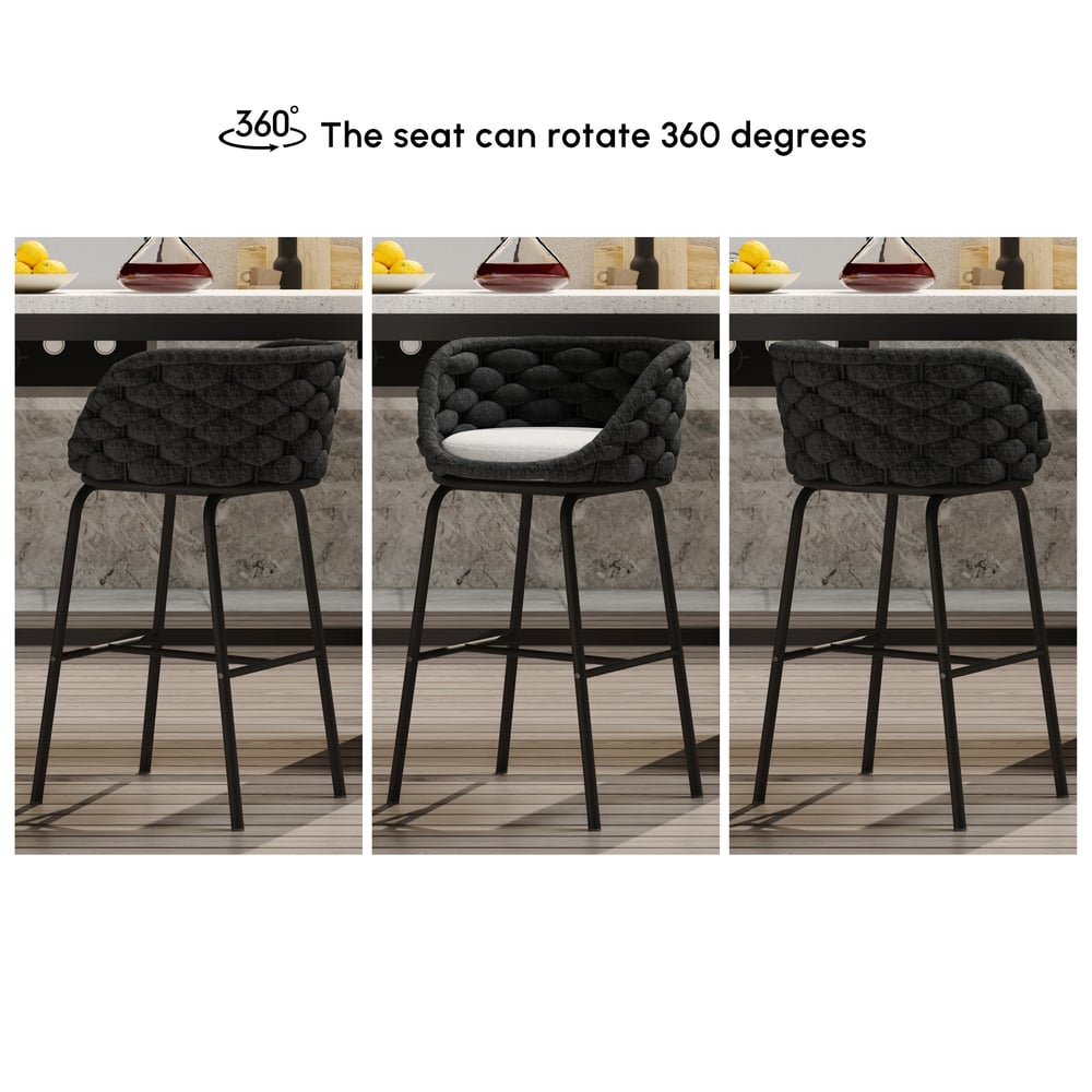 7-Piece Outdoor Sintered Stone & Aluminium Bar Dining Set with 6 Bar Stools in Dark Grey window image