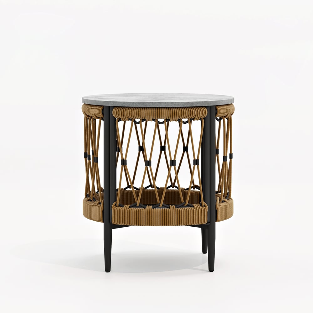 Ropipe 470mm Round Outdoor Side Table with Storage Patio Rope End Table in Dark Gray window image