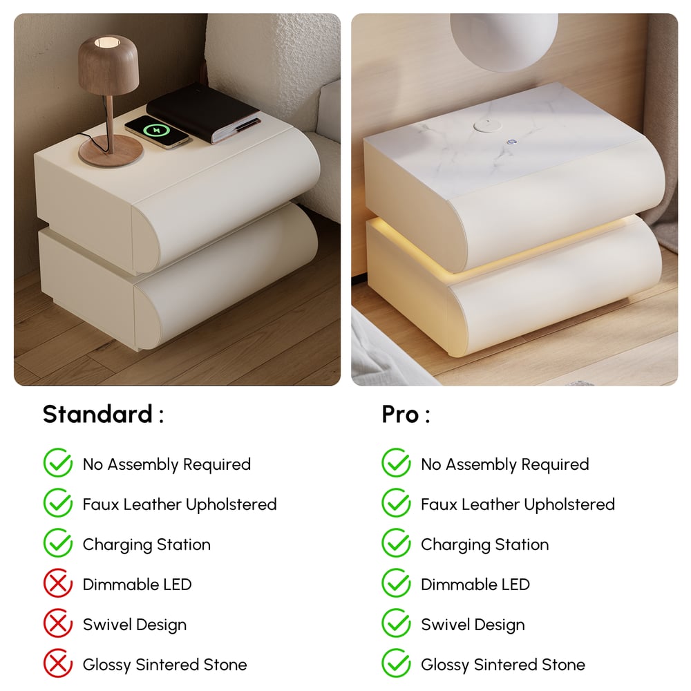 Humply Leather 2-Drawer Smart LED Nightstand window image