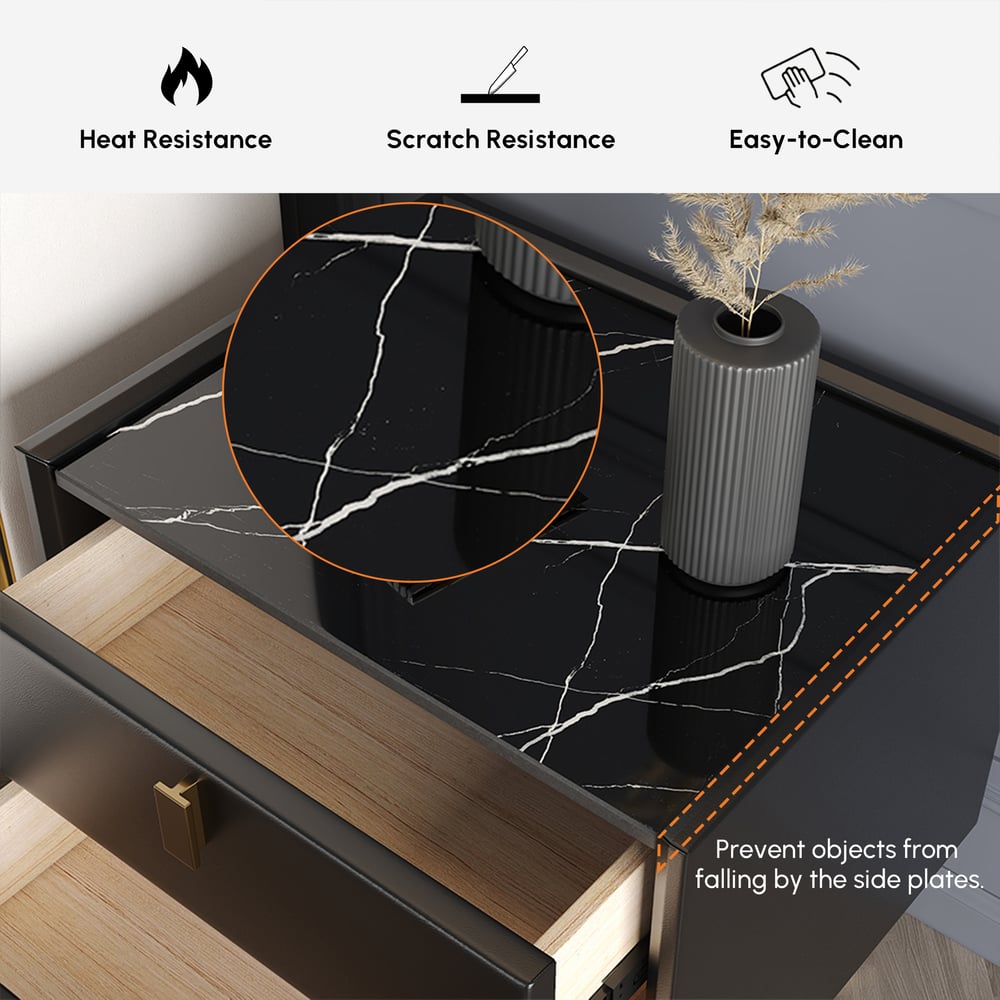 Sintered Stone Top 2-Drawer Leather Nightstand  Set of 2 window image