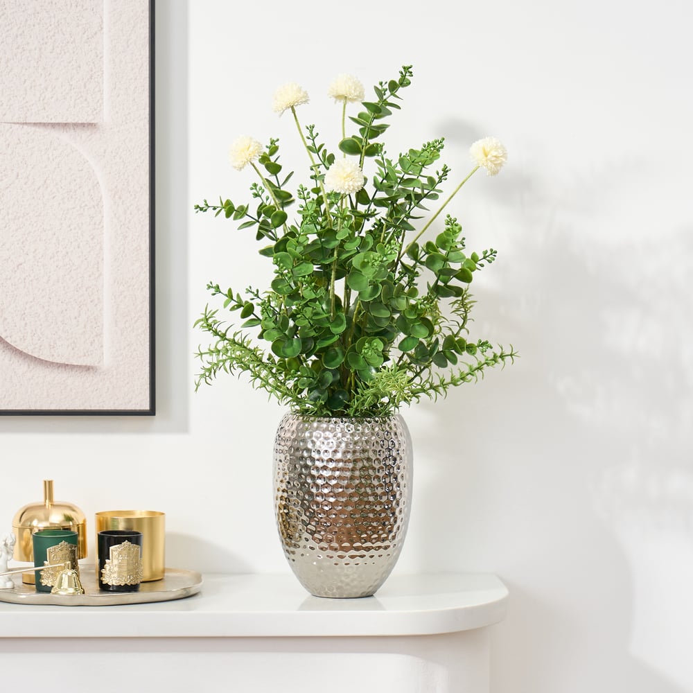 22.8" Artificial Floral Arrangement with Silver Electroplated Ceramic Vase window image