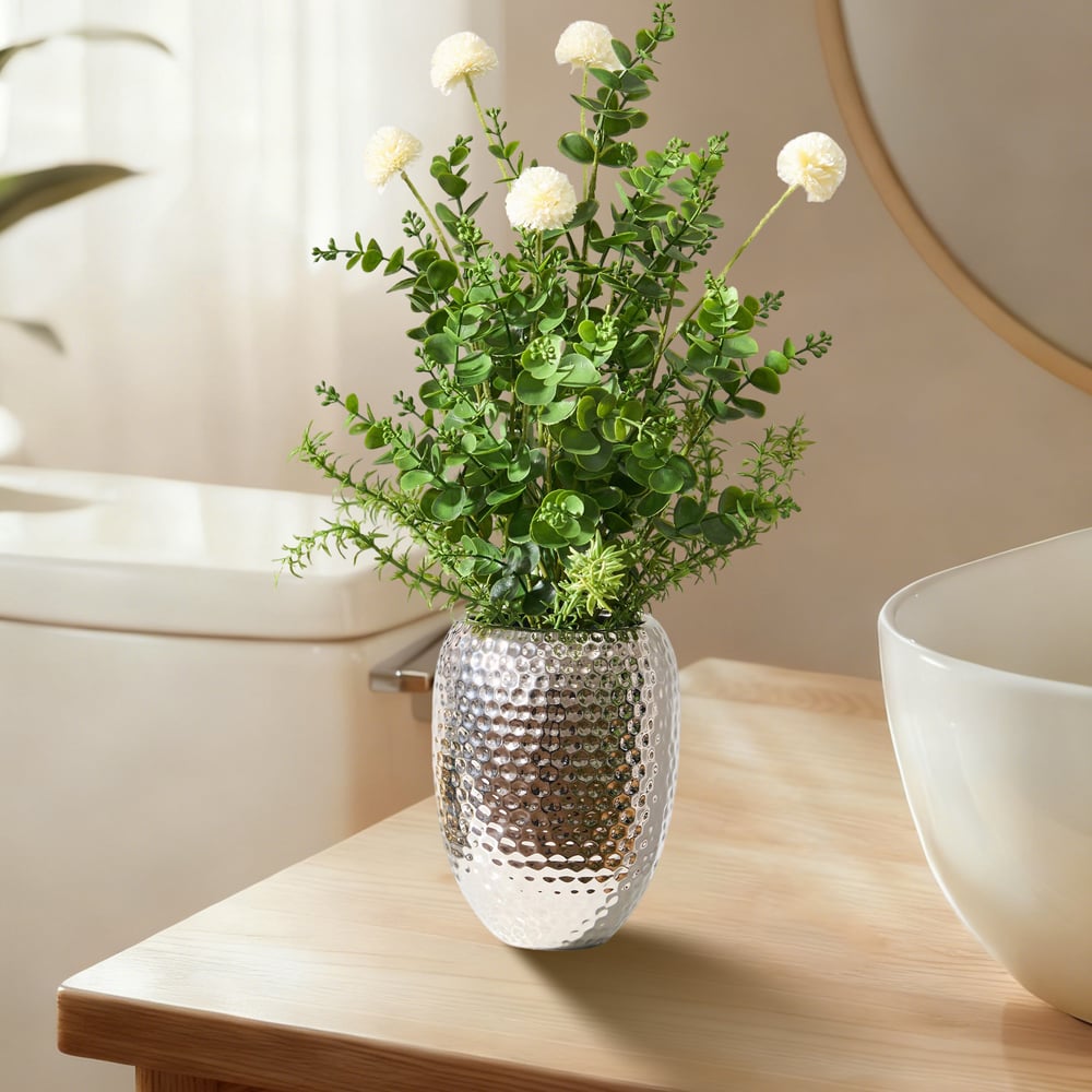 22.8" Artificial Floral Arrangement with Silver Electroplated Ceramic Vase window image