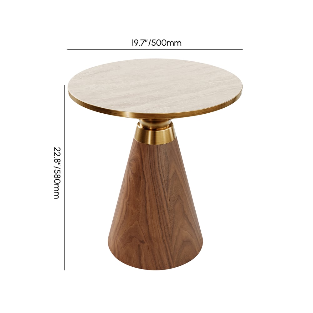 Round Walnut End Table with Travertine Top weights dimensions image