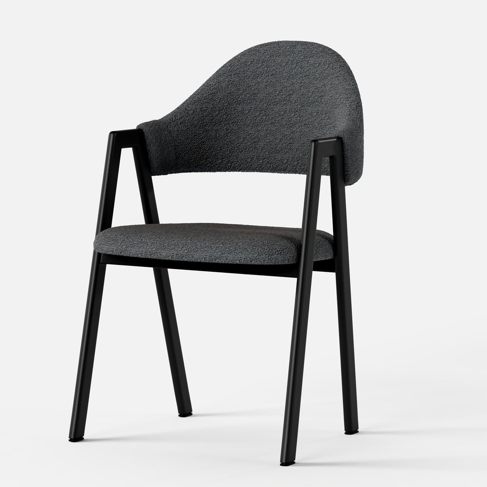 White Boucle Upholstered Dining Chairs Curved Grey Chair Set of 2 window image